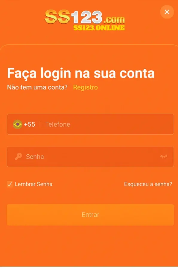 Página de cadastro da conta no SS123 cassino